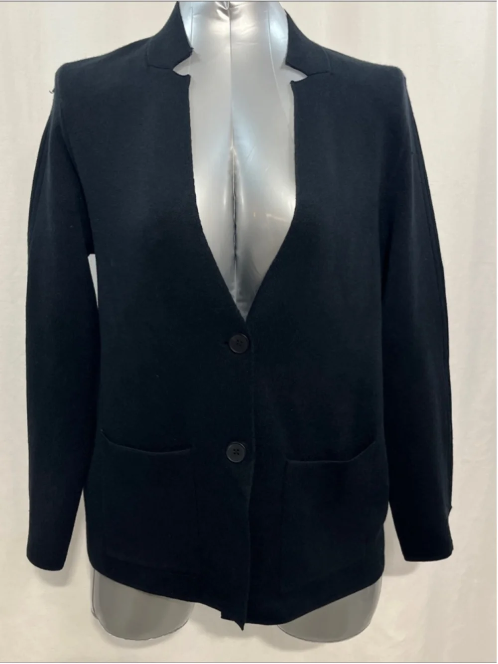 Ladies Grace Karin Black V-Neck Two-Button Knit Blazer casual office Travel 1221
